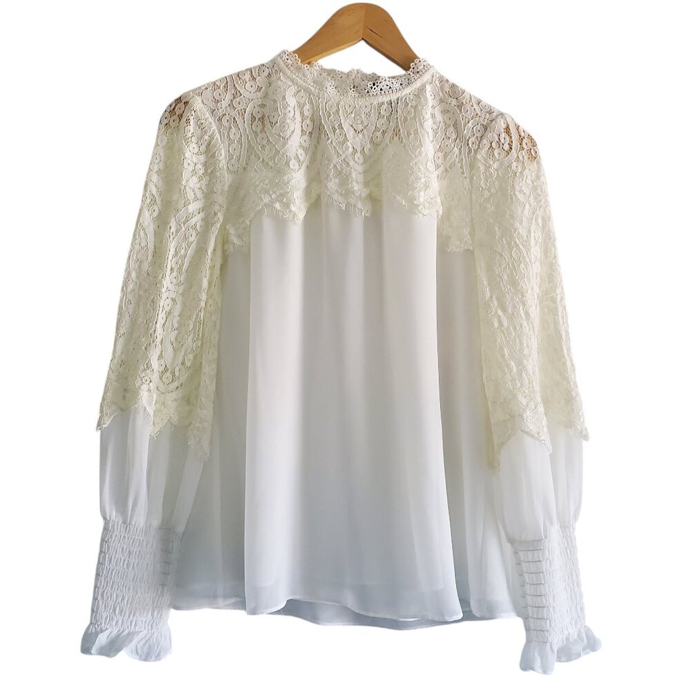 WHBM Ivory / Cream Feminine Long Sleeve Blouse with Lace Size 2 Never Worn